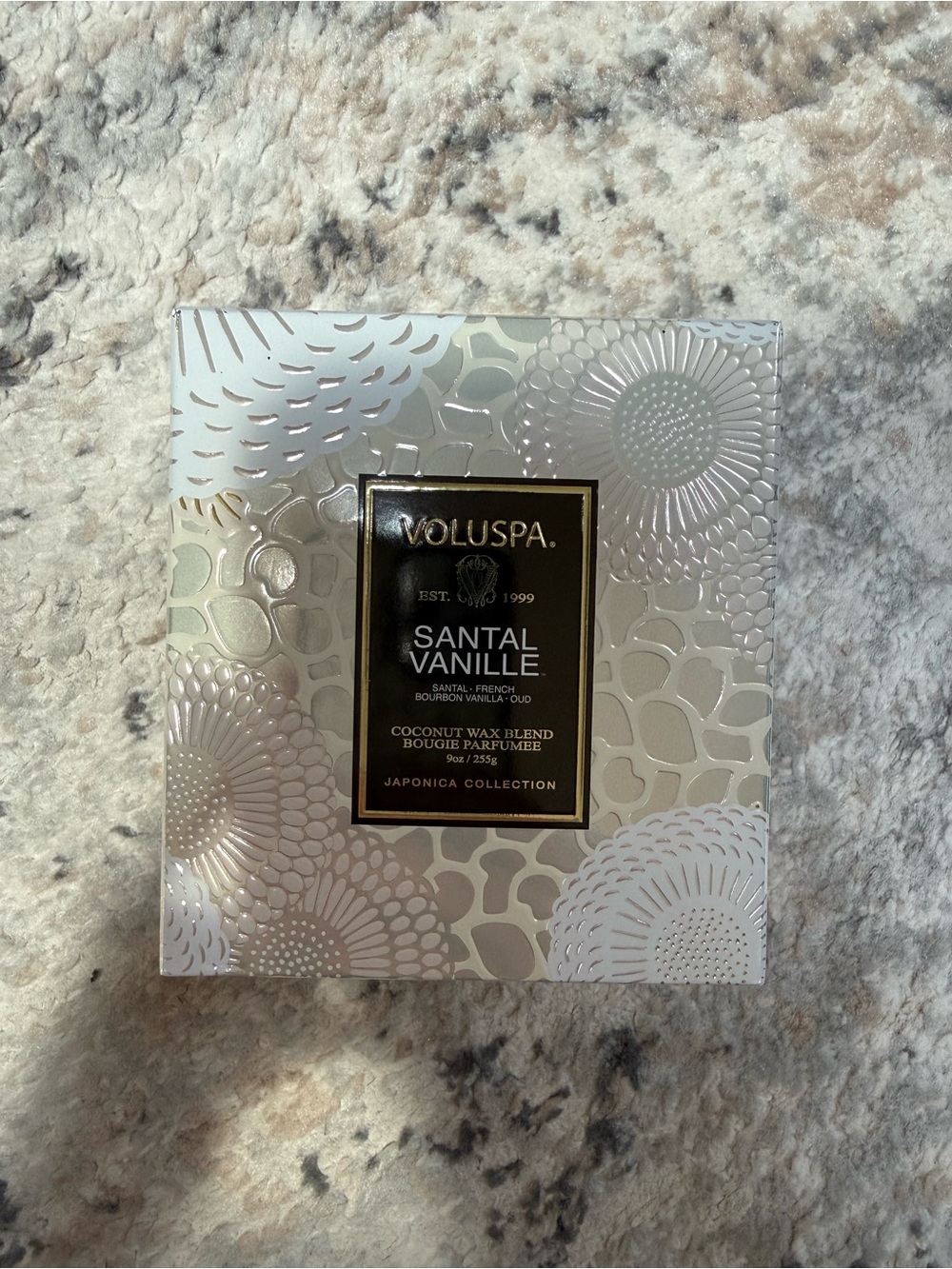 Voluspa Santal Vanille Boxed Coconut Wax Candle - Cream & Gold Accents